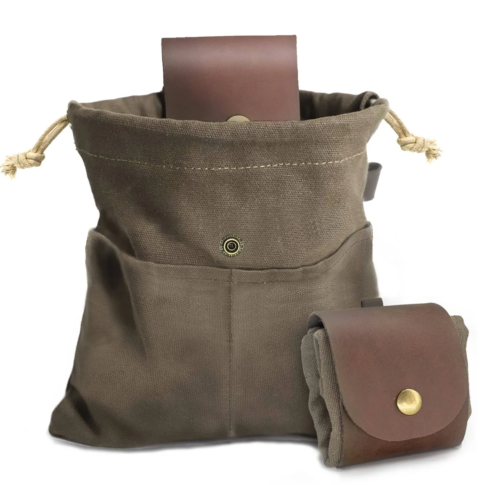 Foraging Pouch Leather Canvas Collapsible Bag Water Resistant Outdoor Camping ...