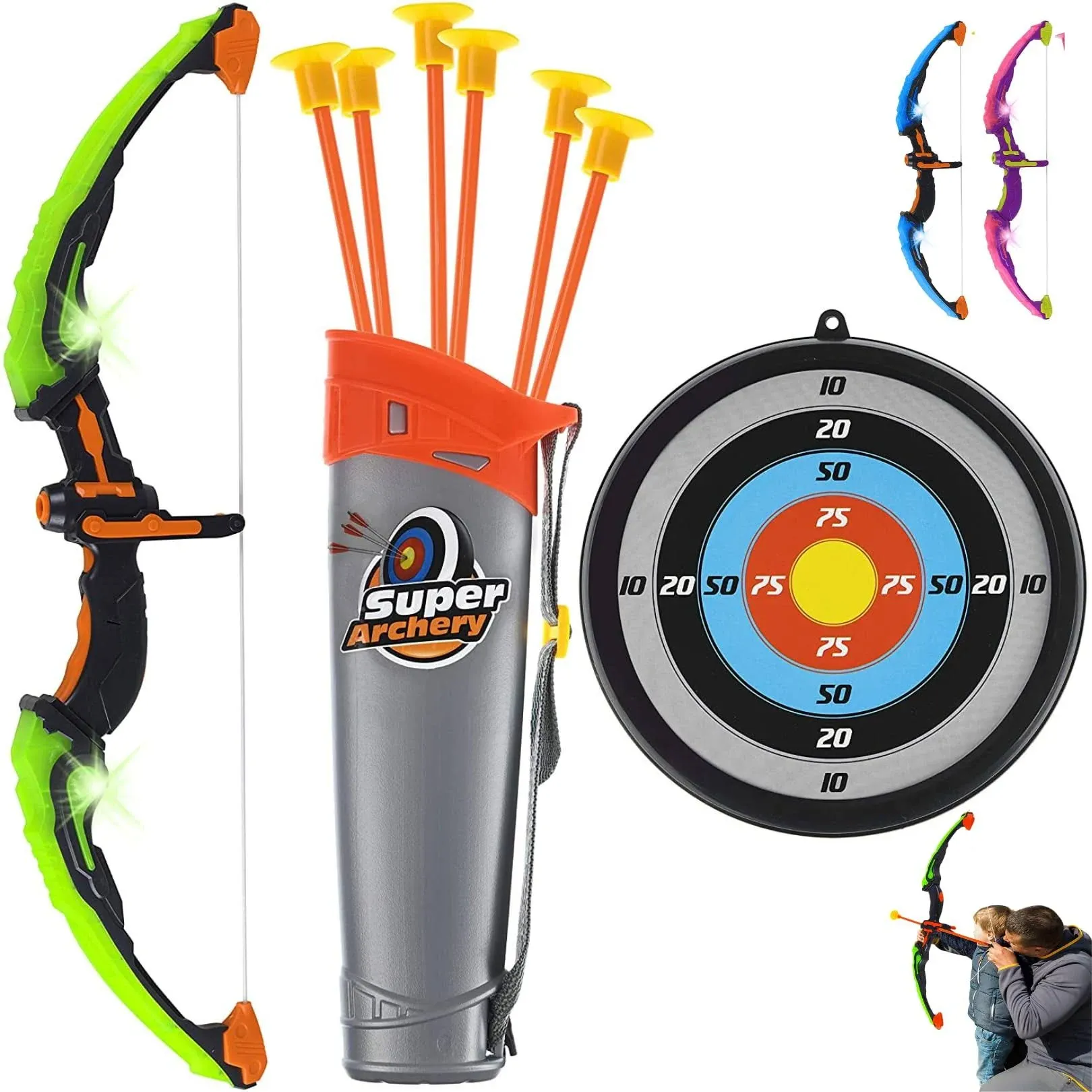 Gobrobrand Bow and Arrow Set for Kids -Green Light Up Archery Toy Set -Includes