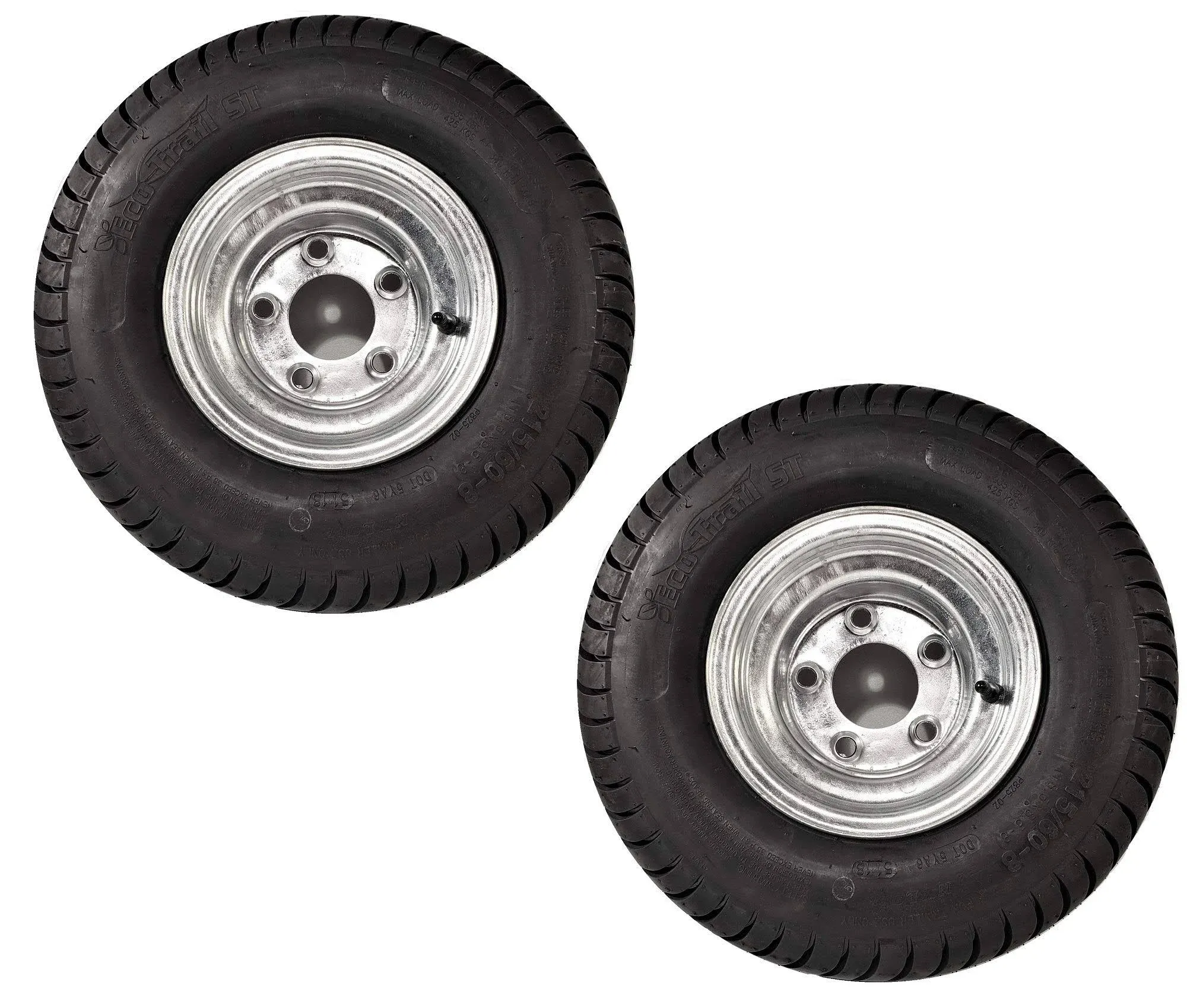 2-Pack Trailer Tires On Galvanized Wheel Rims 18.5X8.5-8 215/60-8 Load B 5 Lug