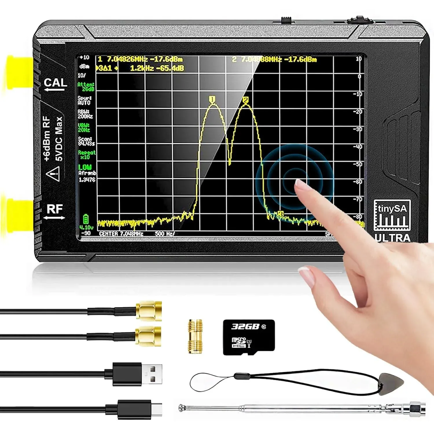 2023 4Inch TinySA Ultra Spectrum Analyzer 100kHz-5.3GHz,V0.4.5.1 Portable Tiny Frequency Analyzer with 32GB SD Card & 3000mAh Battery, 2-in-1 RF Signal Generator RBW LNA DANL Phase Noise