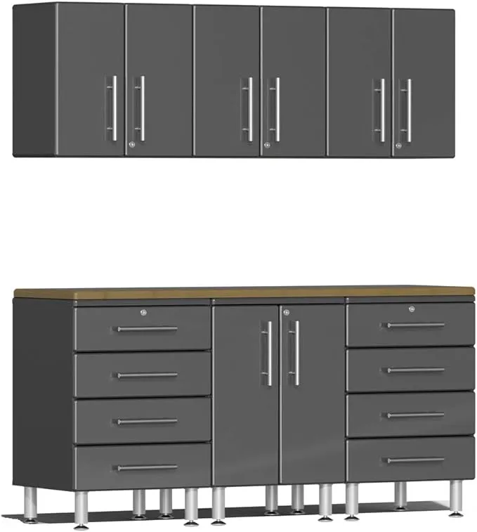 Ulti-MATE Garage 2.0 Series 7-Piece Kit with Bamboo Worktop in Grey Metallic UG22072G