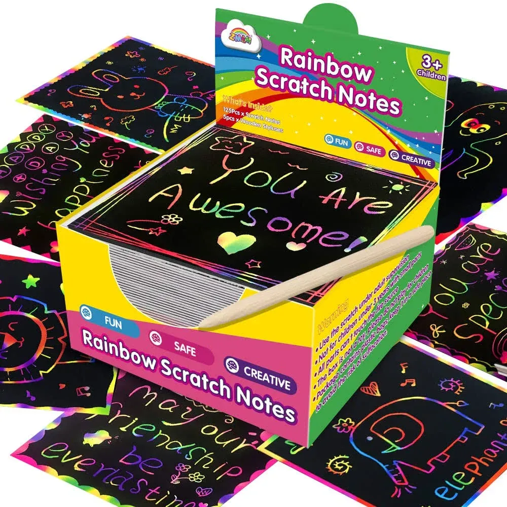 Rainbow Scratch Mini Art Notes - 125 Magic Scratch Paper Note Cards for Kids ...