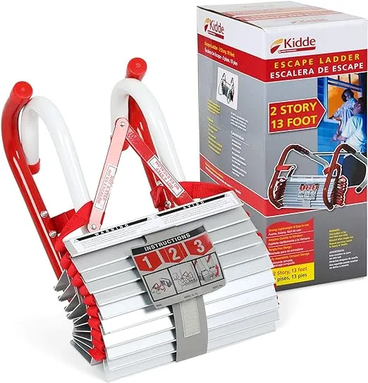 Kidde Fire Escape Ladder, 2-Story Rope Ladder, Extends to 13-Feet, Anti-Slip Rungs