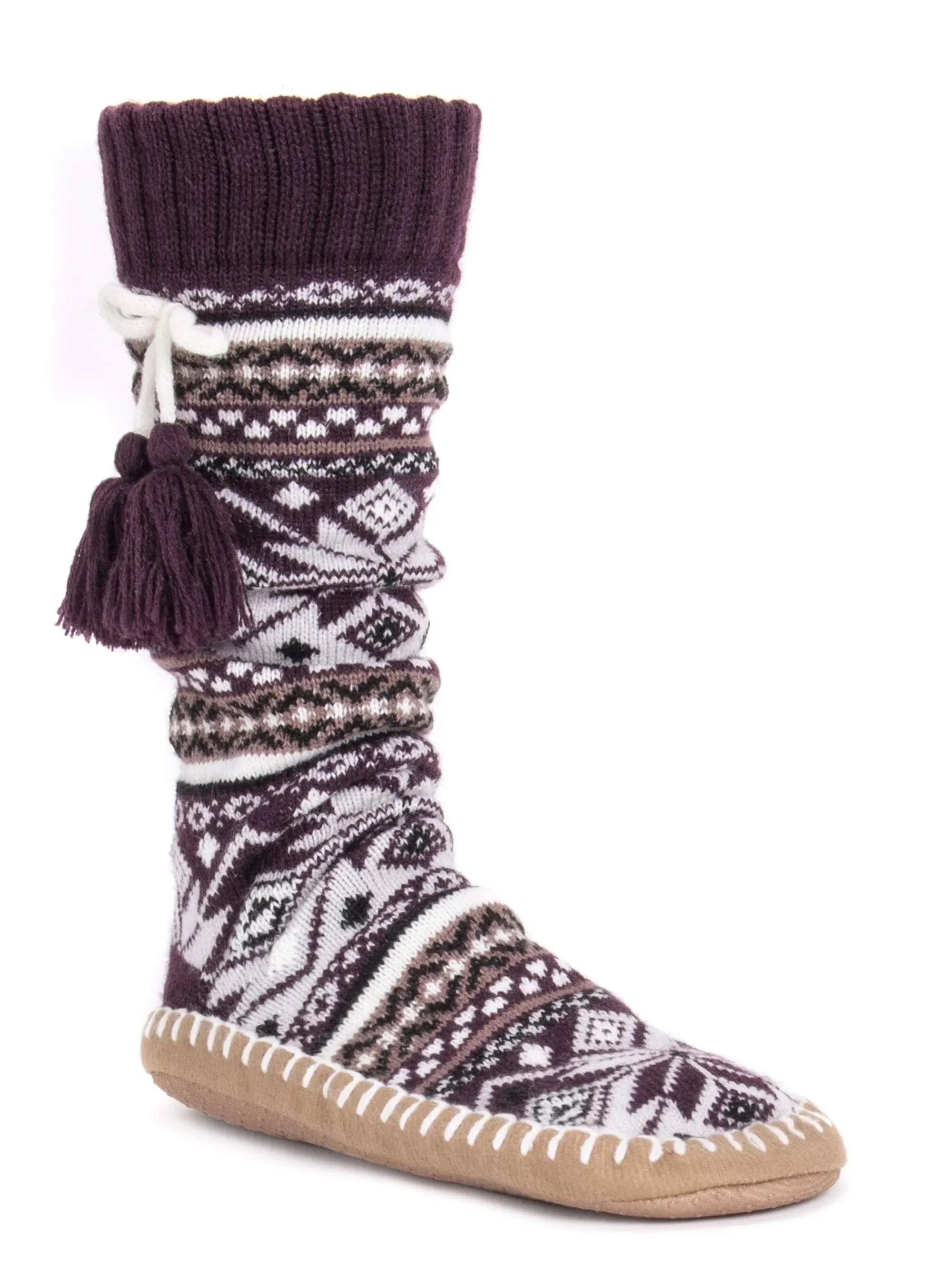 Lukees Muk Luks Womens Slippers Sz Large / XL  Purple Brown Slip On New