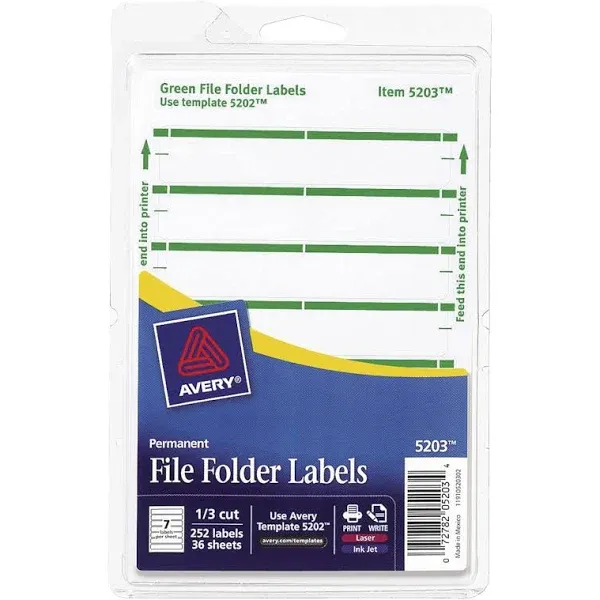 Avery Printable 4&quot; x 6&quot; - Permanent File Folder Labels, 0.69 x 3.44, White, 7/Sheet, 36 Sheets/Pack, (5203) 