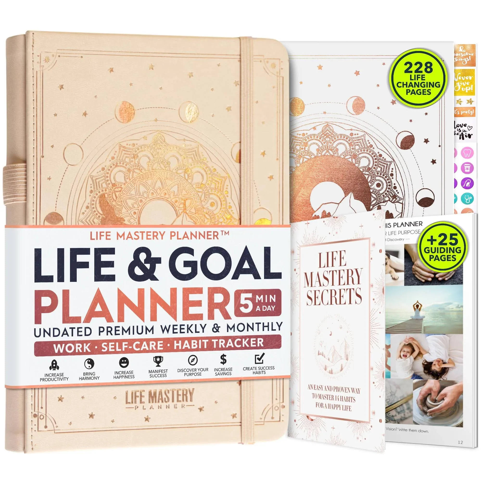 Life Mastery Planner - A 12 Month Journey to Crush Your Goals, Increase Productivity, Passion, Success & Happiness - Weekly & Monthly Life Planner, Habit-Tracker, Gratitude Journal & Organizer, A5