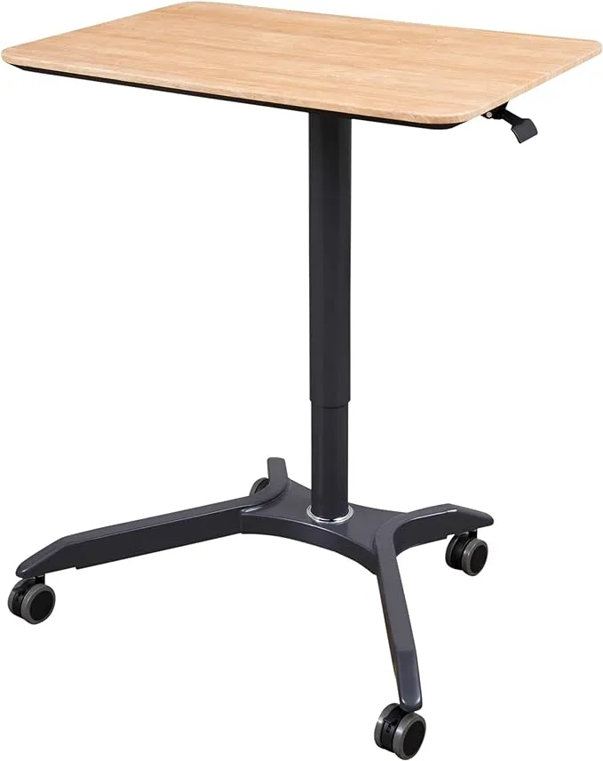 Stand Up Desk Store Pneumatic Adjustable Height Rolling Mobile Laptop Standing Desk Cart (Black Frame/Black Top, 28" Wide)