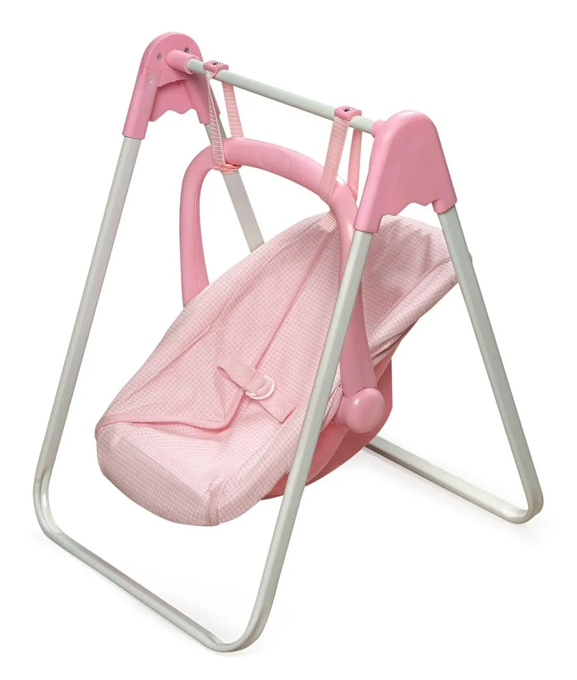 Doll Swing w/ Portable Carrier Seat in Pink/Gingham - Badger Basket 01550