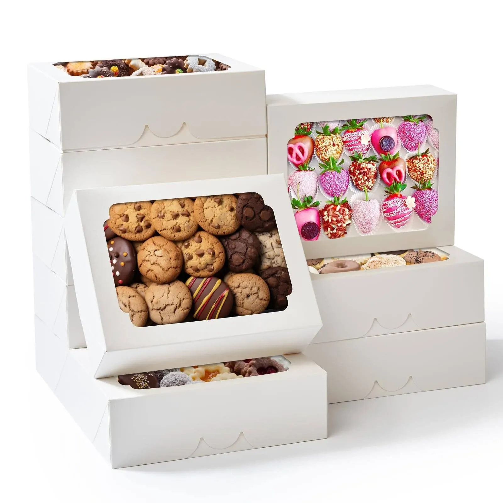 Cookie Boxes 8-Inch, 28 Pcs Pop-up Bakery Treat Boxes with Window, Dessert Pastry Box White for Gift Giving, Cookies, Chocolate Covered Strawberries, Candy, Charcuterie and Donuts