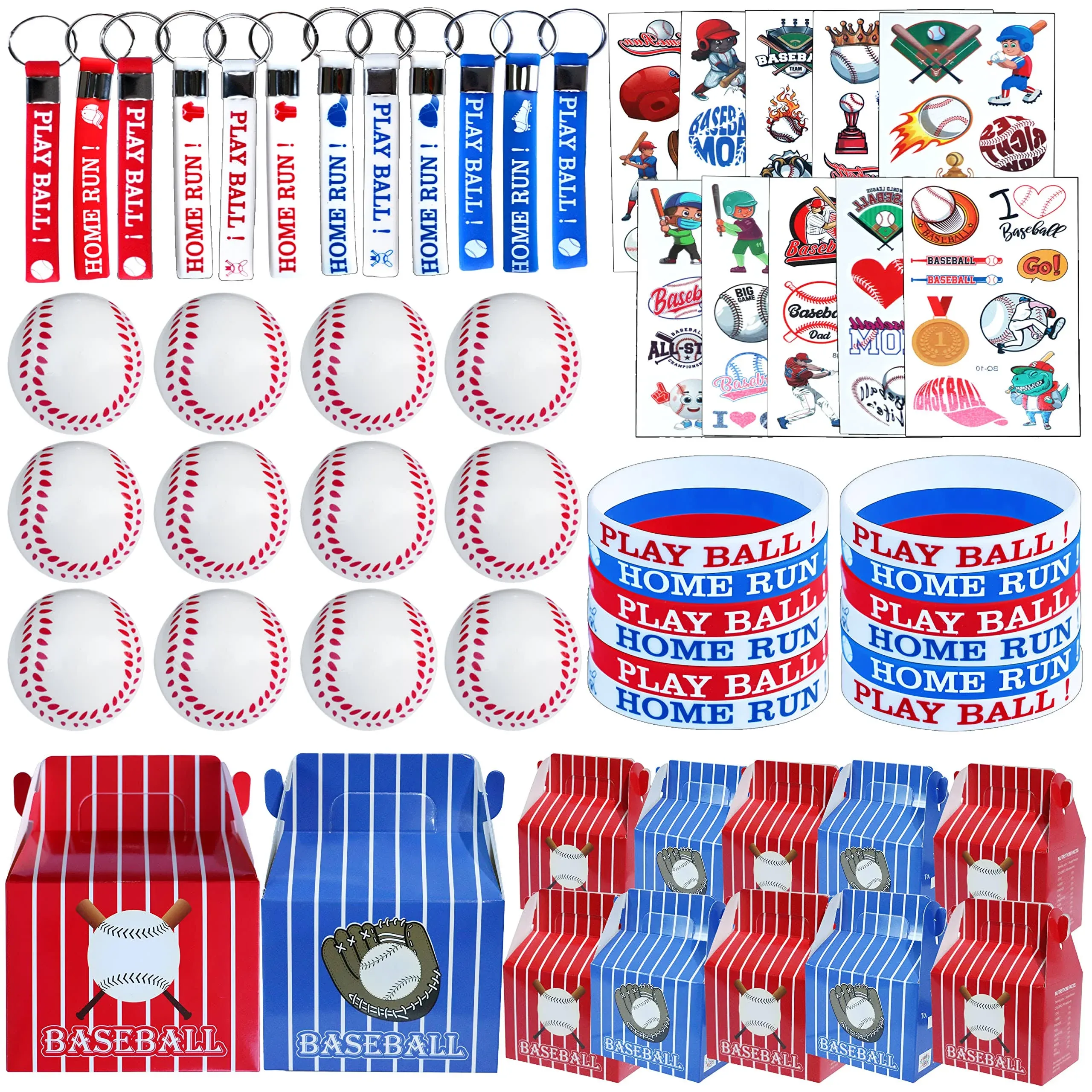 Baseball Birthday Supplies for Kids - 60 Pc Party Favors Treat Box, Keychain, Wristband, Tattoos