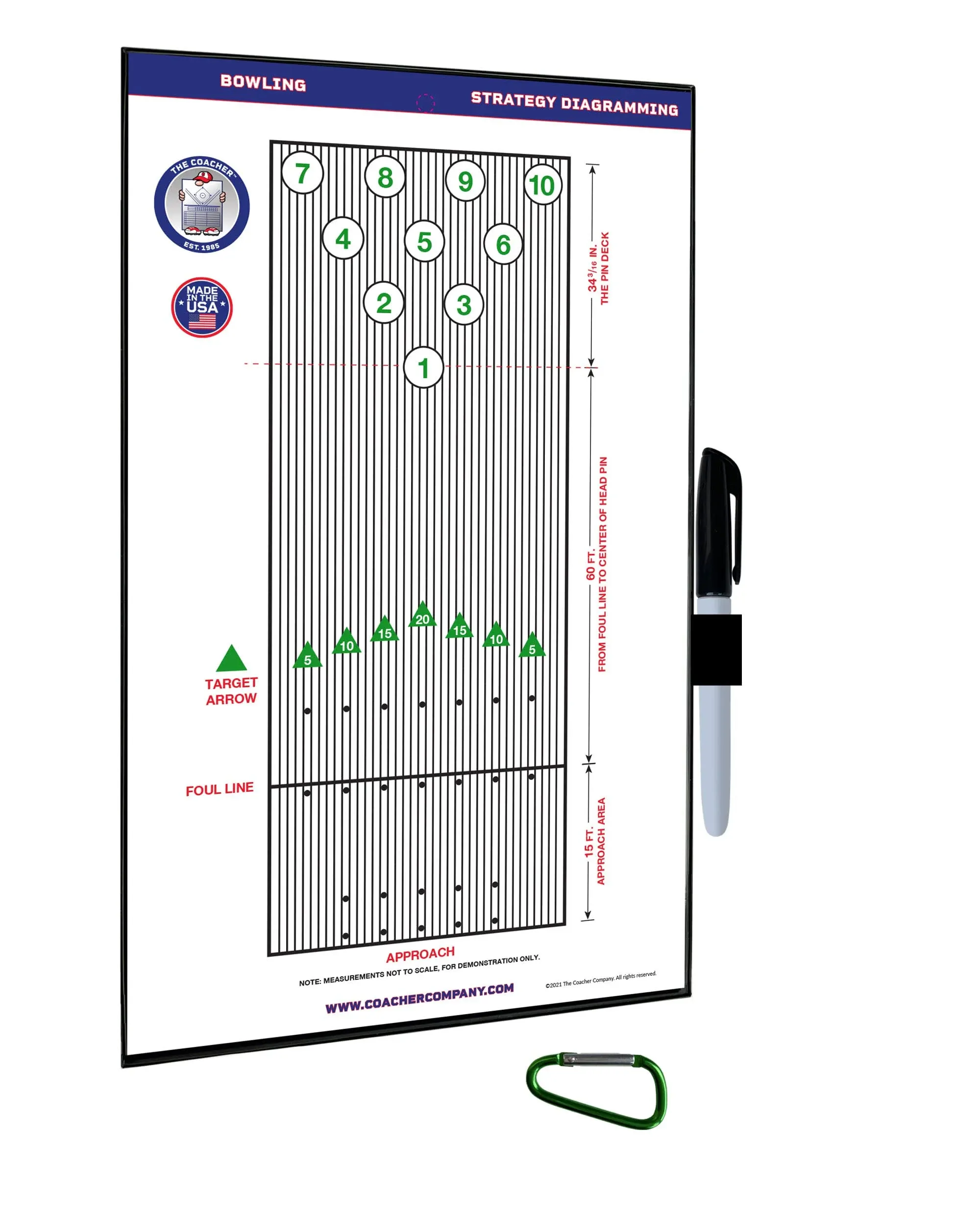 Premium Dry Erase Magnetic Bowling Coaching Coach Board Clipboard - Double-Sided - Made in The USA