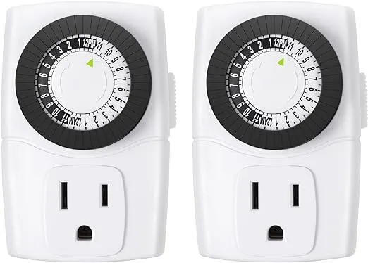 BN-LINK Indoor 24-Hour Mechanical Outlet Timer 3-Prong 2-Pack