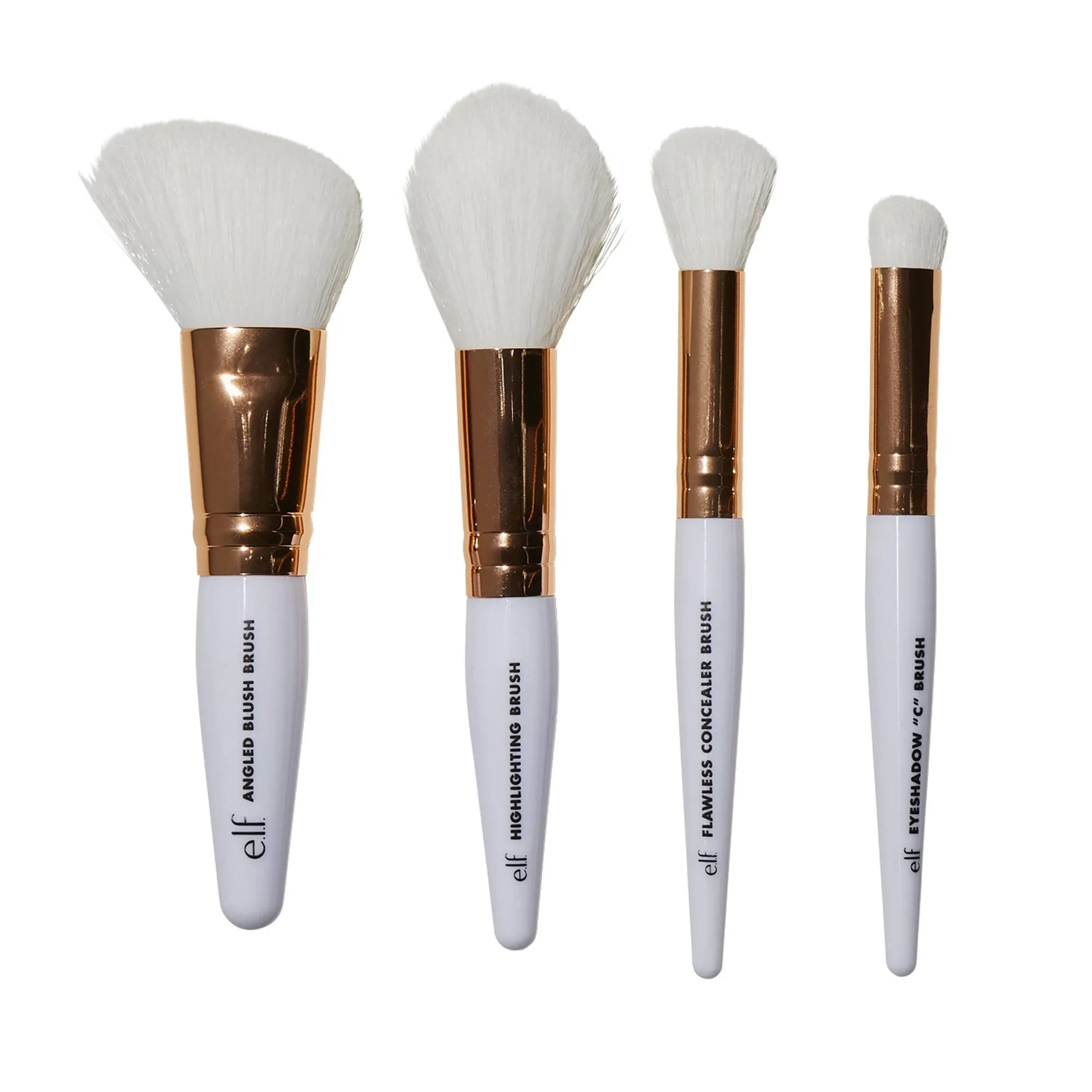 e.l.f. Rose Gold Travel Brush Kit, On The Go, Flawless, Versatile, Soft, Synethic, Conceals, Blends, Highlights, Shades, Contours, Sculpts, Defines, Includes Brushes For Concealer, 1 Oz, 4 Count