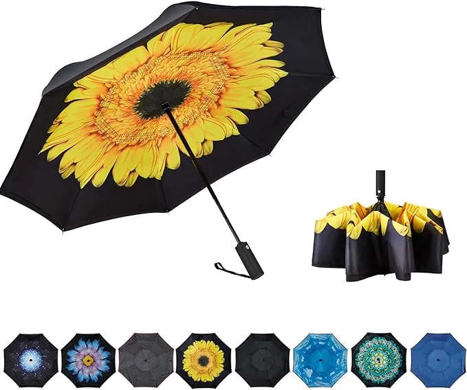 Inverted Umbrella Double Layer Automatic Folding Reserve Umbrella Windproof UV Protection for Rain Car Travel Outdoor Men Women