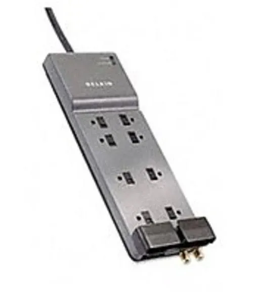 Belkin Power Strip, Belkin Surge Protector - 8 AC Multiple Outlets (3550 Joules) - 6 ft Long Flat Plug Heavy Duty Extension Cord for Home, Office, Travel, Computer Desktop & Phone Charging Brick - Black