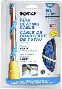 Pipe Heating Cable - Freeze Protection Kit for Water Pipes | Built-in Thermostat - Winterize and Prevent Pipes from Freezing - Blue, 6 Ft.