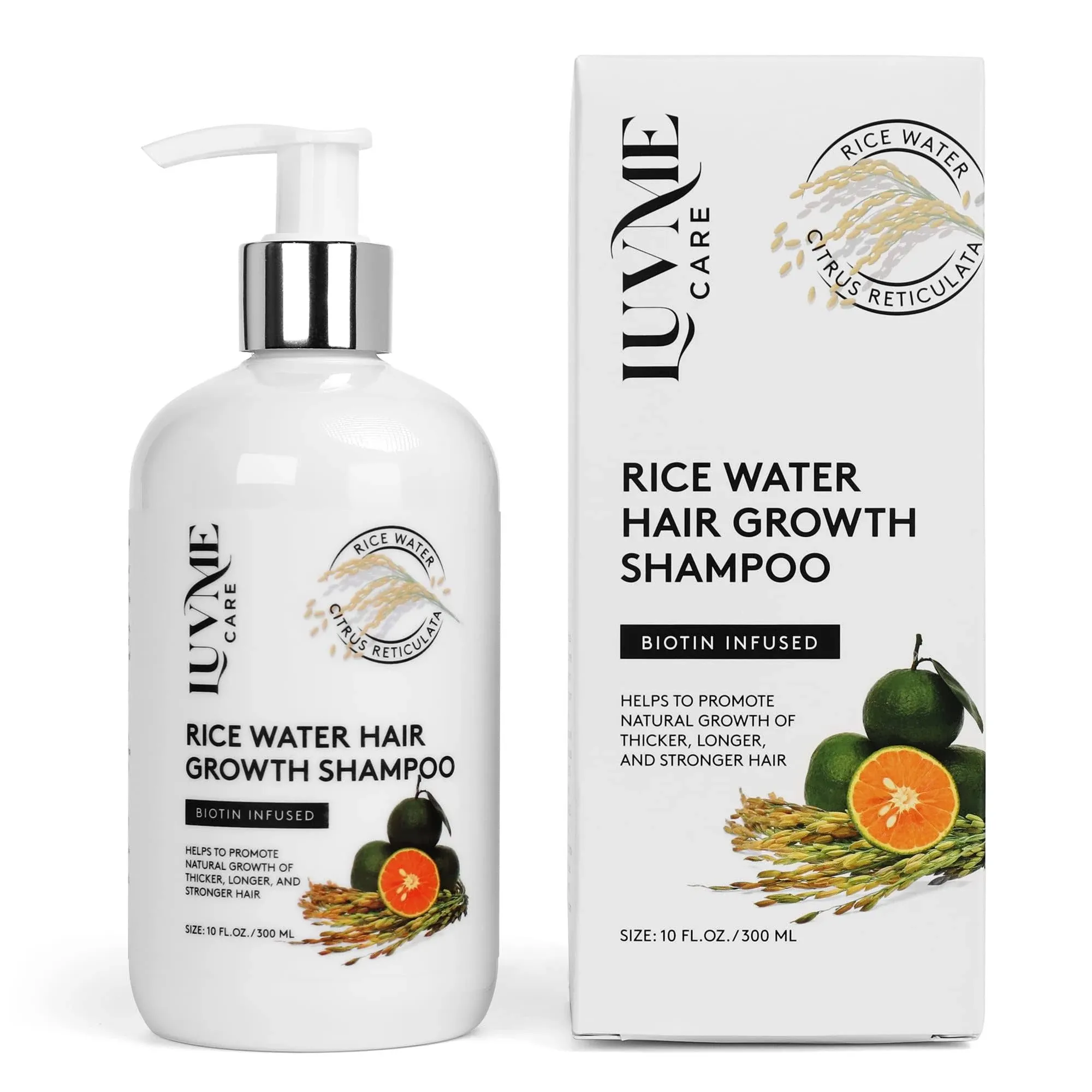 Luv Me Care Rice Water Hair Growth Shampoo with Biotin - Hair Shampoo for Thinning Hair and Hair Loss, All Hair Types, Men and Women 10 Fl Oz