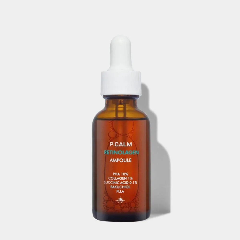 P.CALM Retinolagen Ampoule 30ml | Pore Tightening Korean Glass Skin Serum for Retinol Bigginer with Micro Dosing Retinal, Vegan Hydrolyzed Collagen, Bakuchiol, PHA | Vegan Korean Skincare