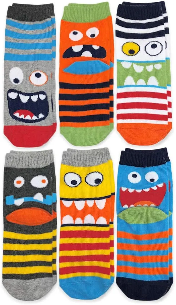 Jefferies Socks Boys' Monster Pattern Crew Socks 6 Pair Pack