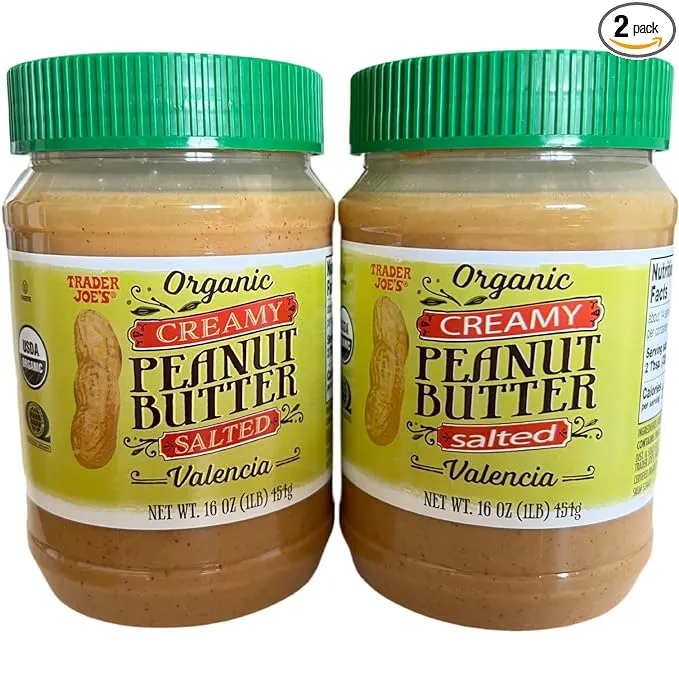 Trader Joe's Organic Peanut Butter Creamy Salted Valencia 1 lb (Pack of 2)