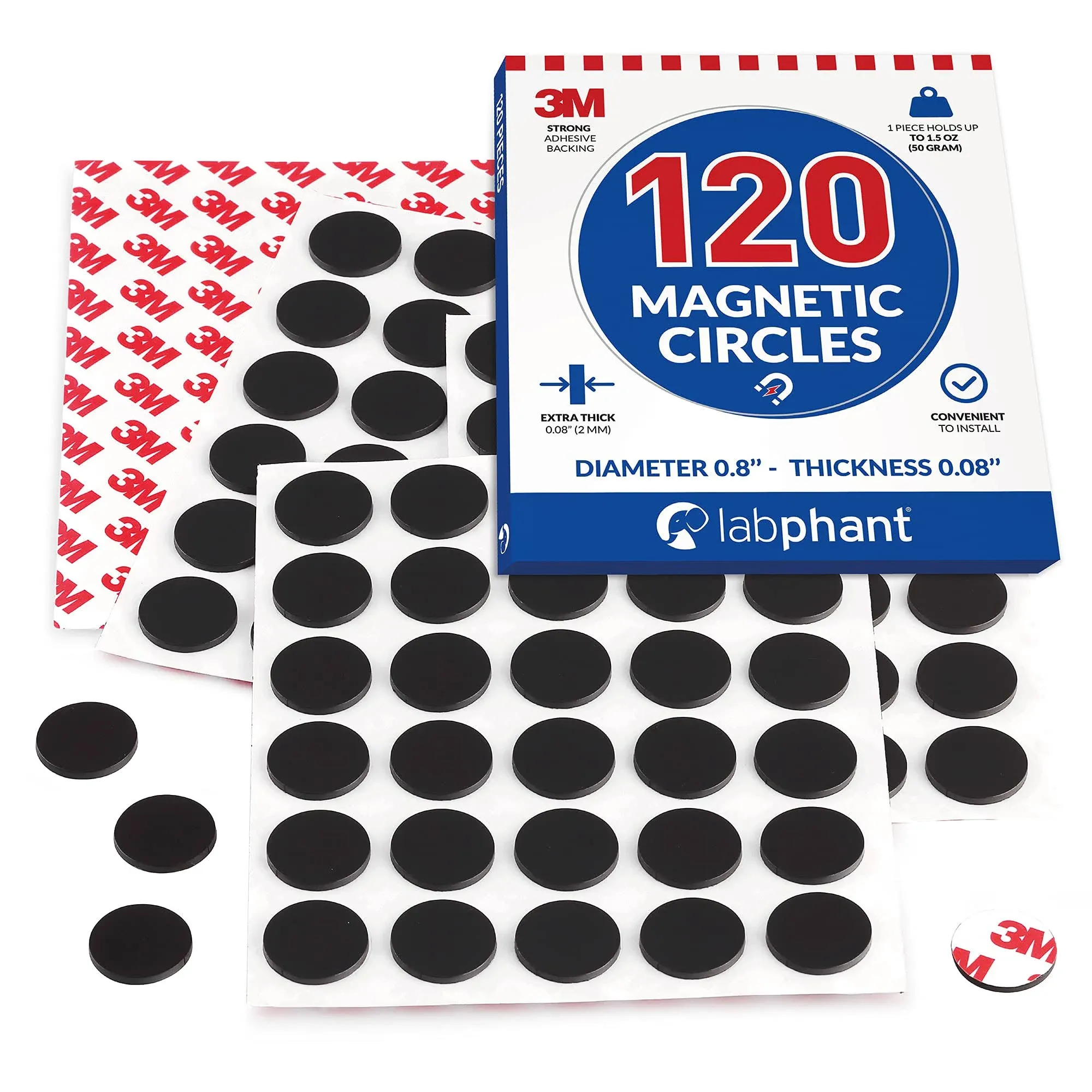 Magnetic Dots 120pcs - Round Magnets with Adhesive Backing, Circle Size Diameter 0.8’” x 0.08” on 4 Tape Sheets, with 3M Strong Adhesive Backing. Perfect for DIY, Art Projects, Industrial & Fridge