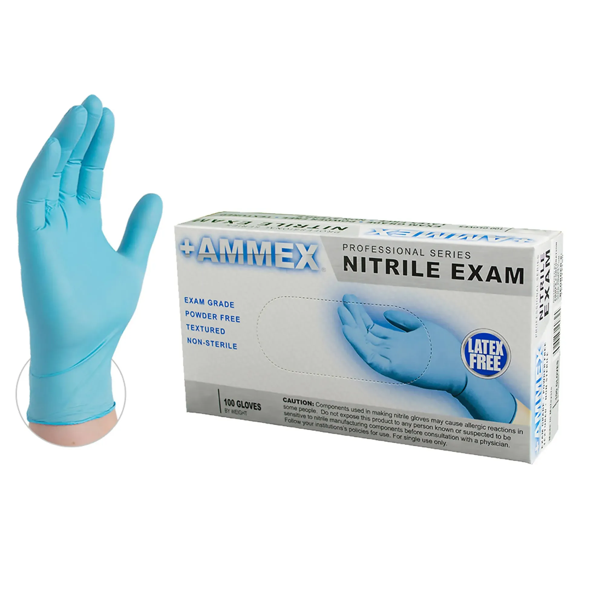 Ammex Professional Nitrile Disposable Exam Gloves Medium Blue Powder Free 100