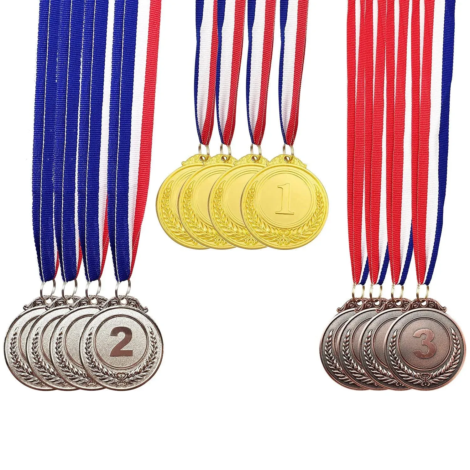 MOMOONNON 12 Pieces Metal Winner Gold Silver Bronze Award Medals with Red White 