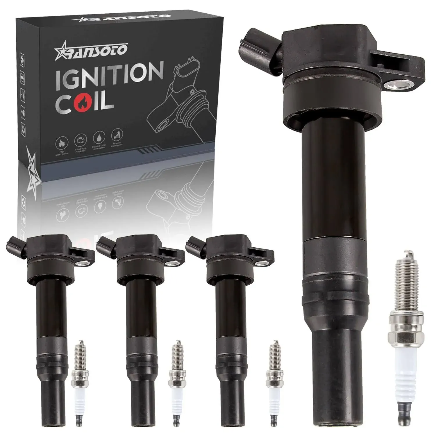 RANSOTO UF651 Ignition Coil Pack &amp; Spark Plugs Compatible With 1.8L 2.0L 2011...