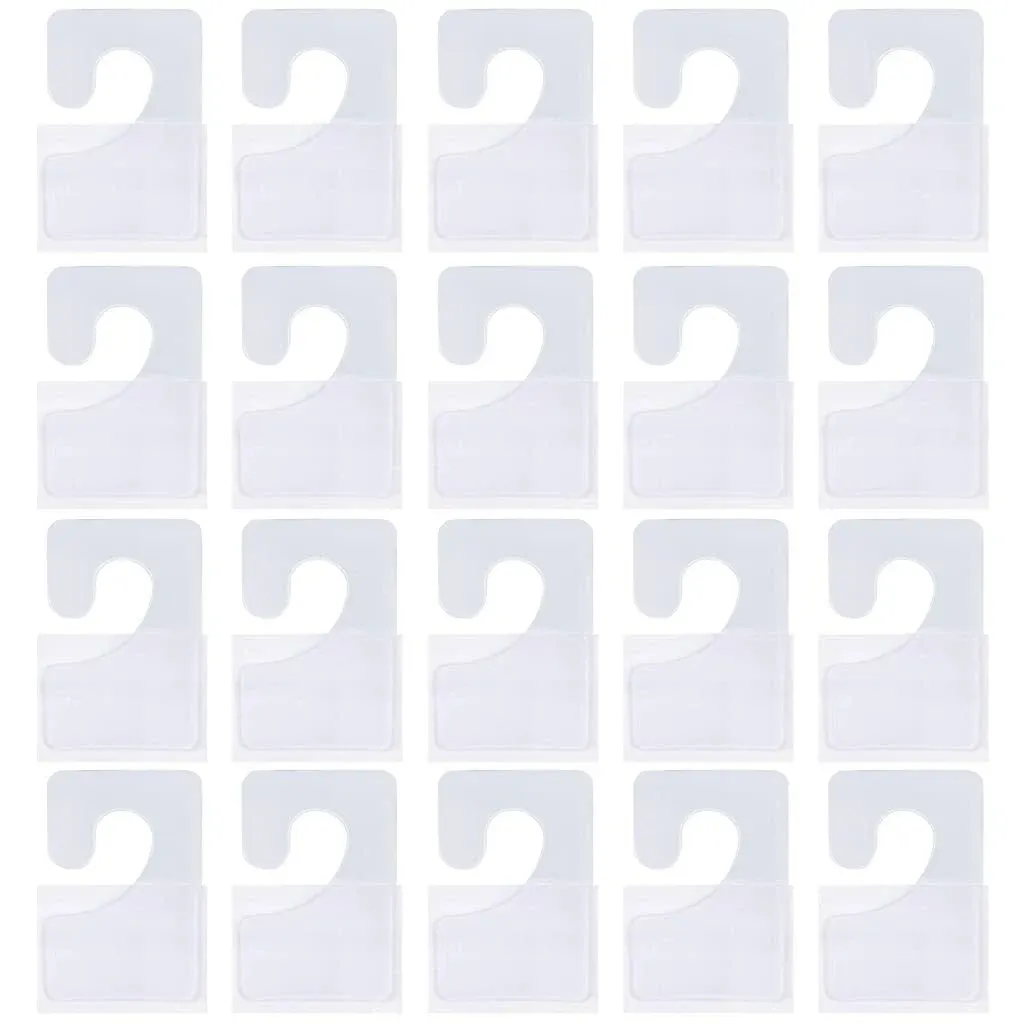 Clear Self Adhesive Hang Tabs Hooks Plastic Display Hand Tabs J-Hook Folding Tab for Store Retail Display(200 Pieces)