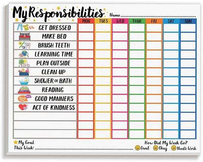 Tiny Expressions Weekly Responsibility Chart Notepad for Kids (My Responsibilities)