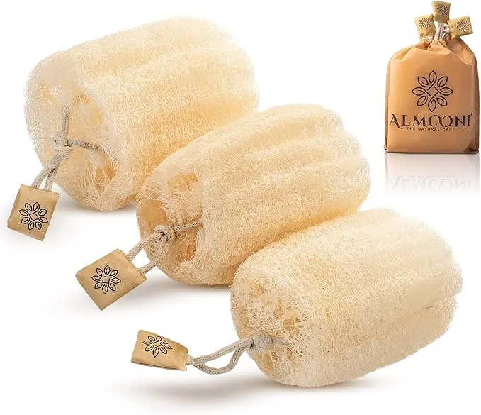 Almooni Egyptian Loofah Exfoliating Body Scrubber, Natural Real Egyptian Shower Loofah Sponge Body Scrubber for Women and Men, for Body and Face That Will Get You Clean - 2 Count (1 Pack)