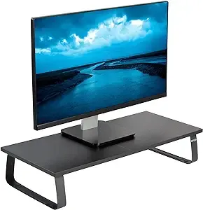 VIVO 24 inch Monitor Stand, Wood & Steel Desktop Riser, Screen, Keyboard, Laptop, Small TV Ergonomic Desk and Tabletop Organizer, Black, STAND-V000D