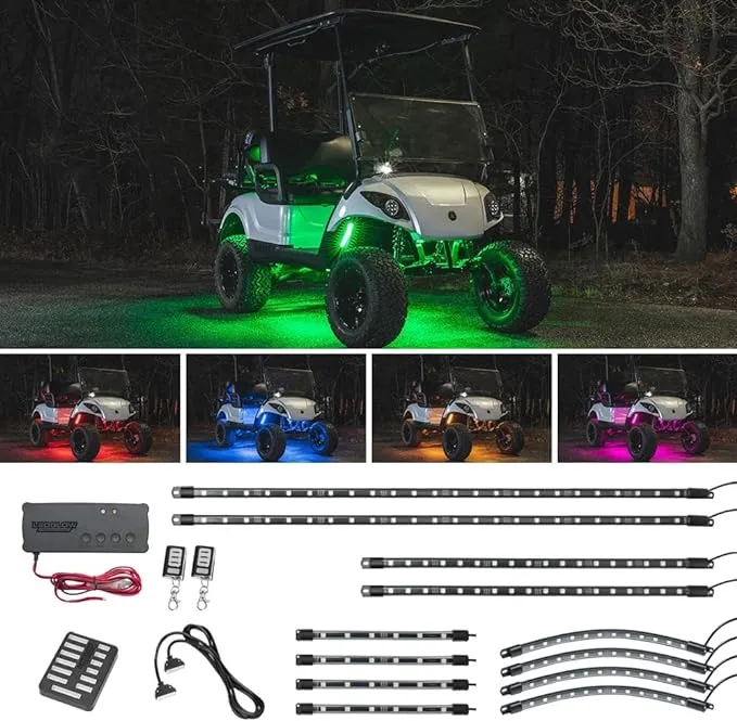 LEDGlow 12pc Million Color LED 36/48/72V Electric Golf Cart Underglow Light Kit