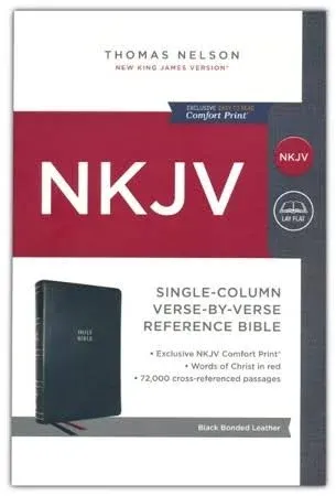 NKJV, Single-Column Reference Bible, Verse-by-Verse, Bonded Leather, Black, Red ...