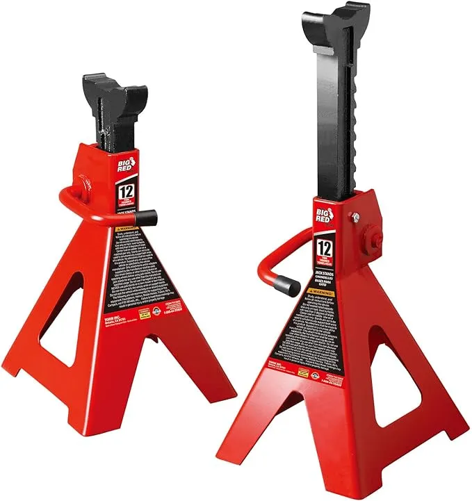 BIG RED T46202 Torin Steel Jack Stands: 6 Ton (12,000 lb) Capacity, Red, 1 Pair