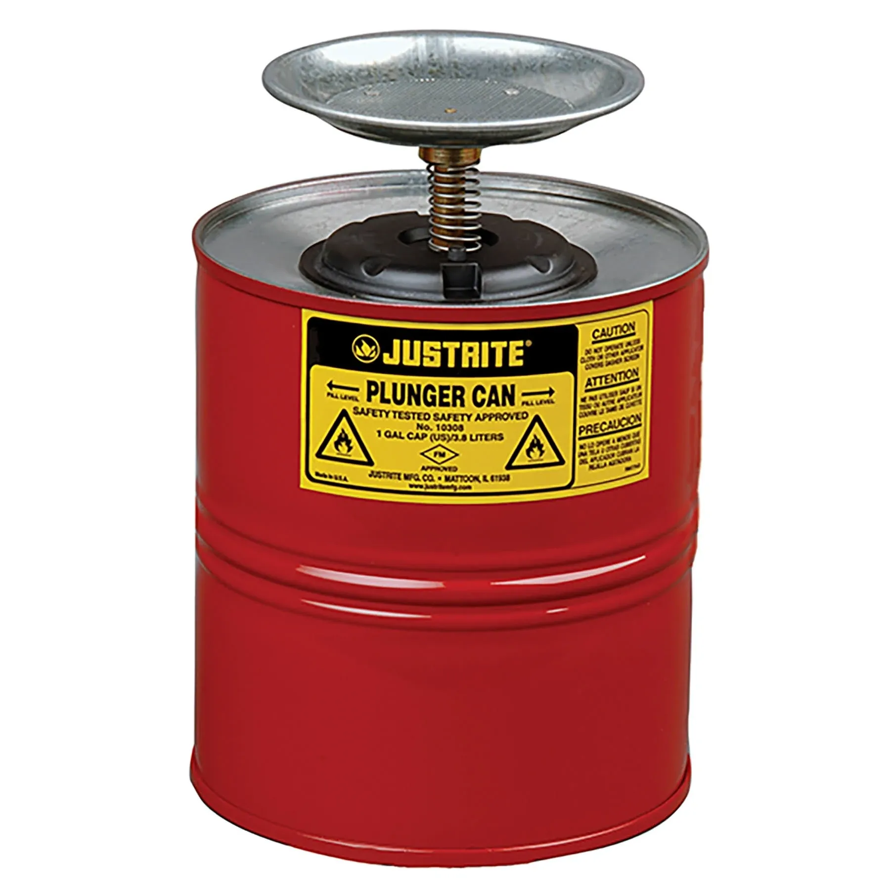 Justrite 10308 Plunger Can Steel 1 gal. Red