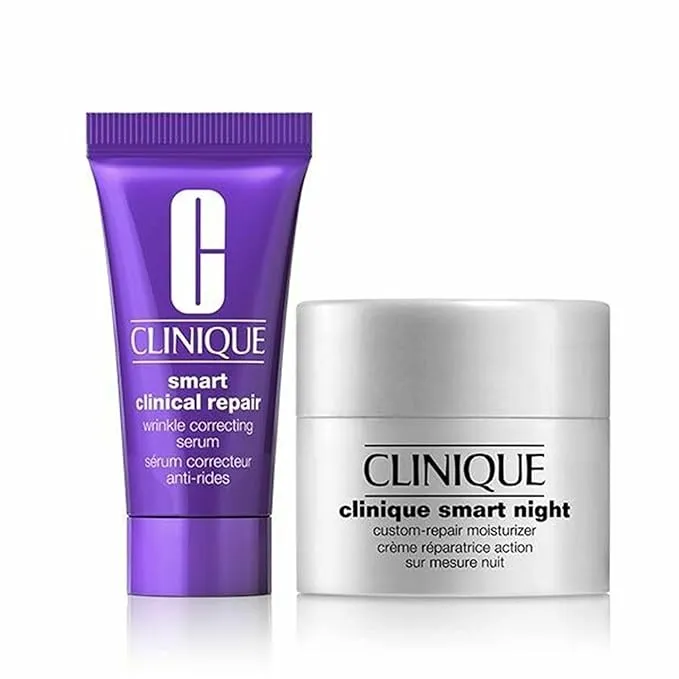 Clinique Smart De-Aging Duo including Smart Clinical Repair Wrinkle Correcting Serum 0.17oz/5ml and Smart Night Custom-Repair Moisturizer 0.5oz/15ml