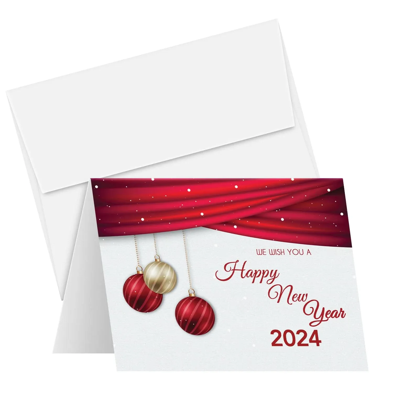 2025 We Wish You A Happy New Year Greeting Cards – Red Christmas Eve, Xmas, Holidays, Greetings, Invitations, Thank You, Announcements, Gifts, Presents – 25 per Pack – Envelopes Included (5" x 7")