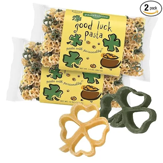 Pastabilities Good Luck Shaped Pasta with Shamrocks for St Patrick&#39;s Day, Non-GMO Wheat Pasta 14 oz (2 Pack)