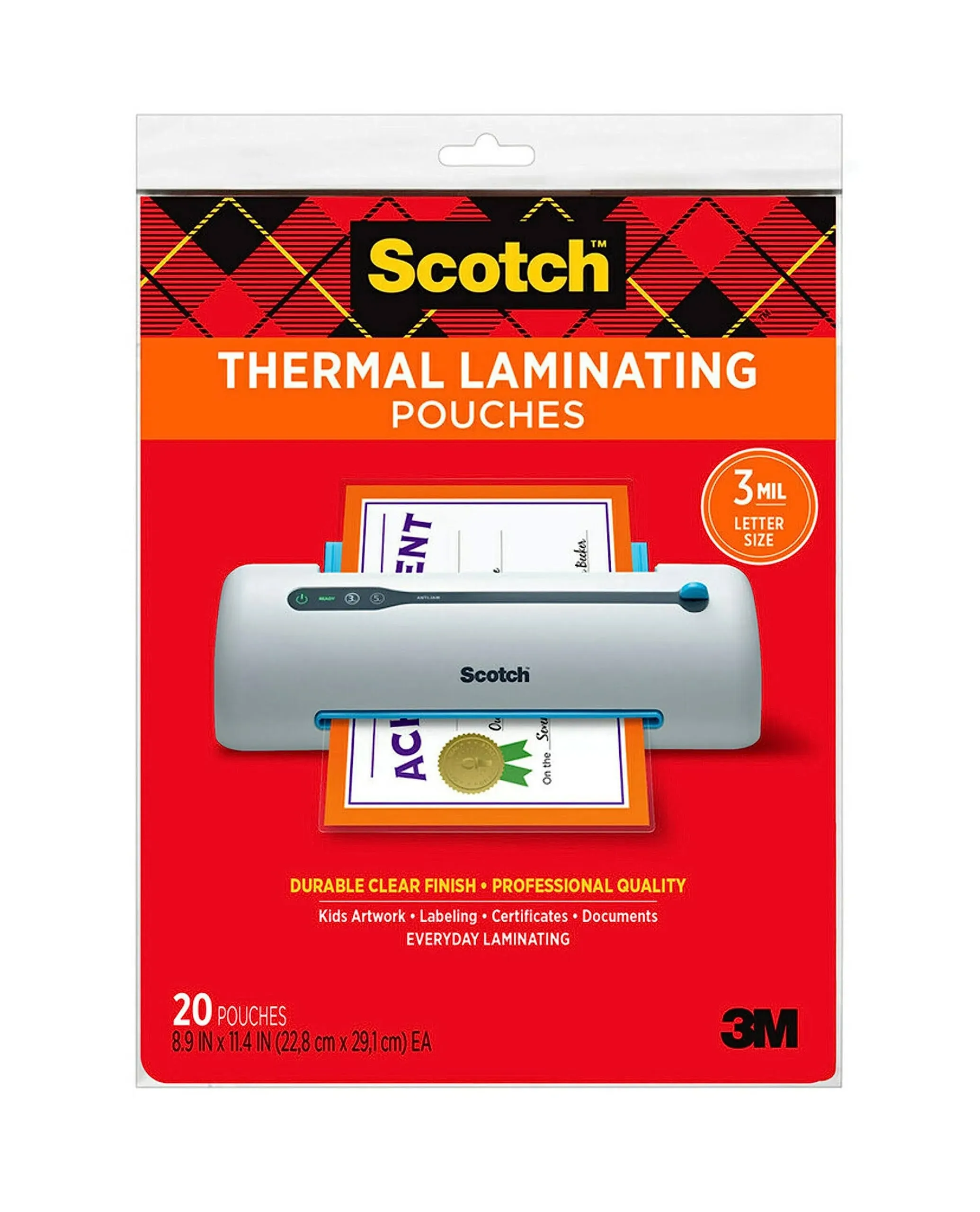 Scotch Matte Thermal Laminating Pouches, Ultra Clear with Matte Finish, Letter Size 8.9 in x 11.4 in, 20-Pack