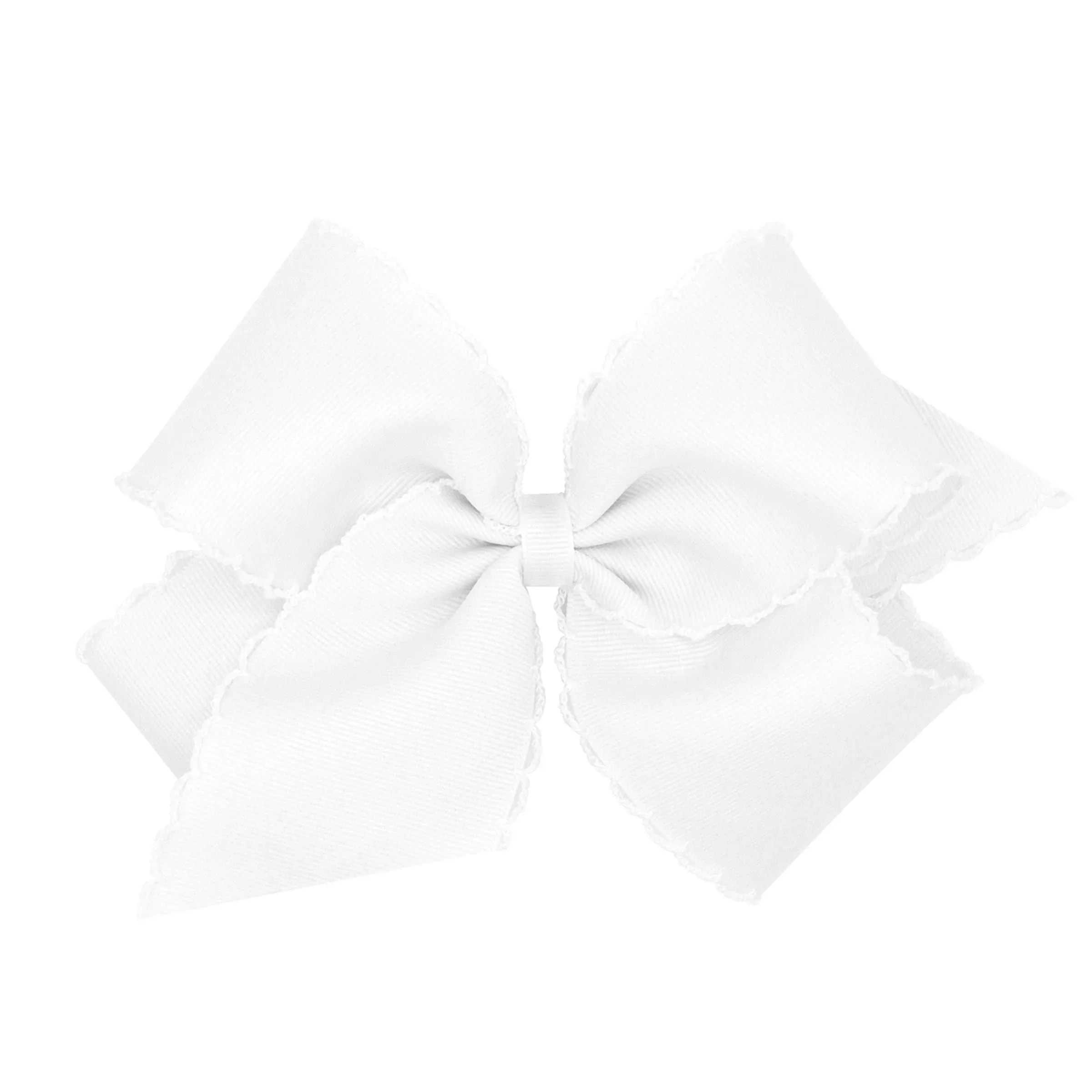 Wee Ones Medium Grosgrain Hair Bow with Moonstitch Edge- White