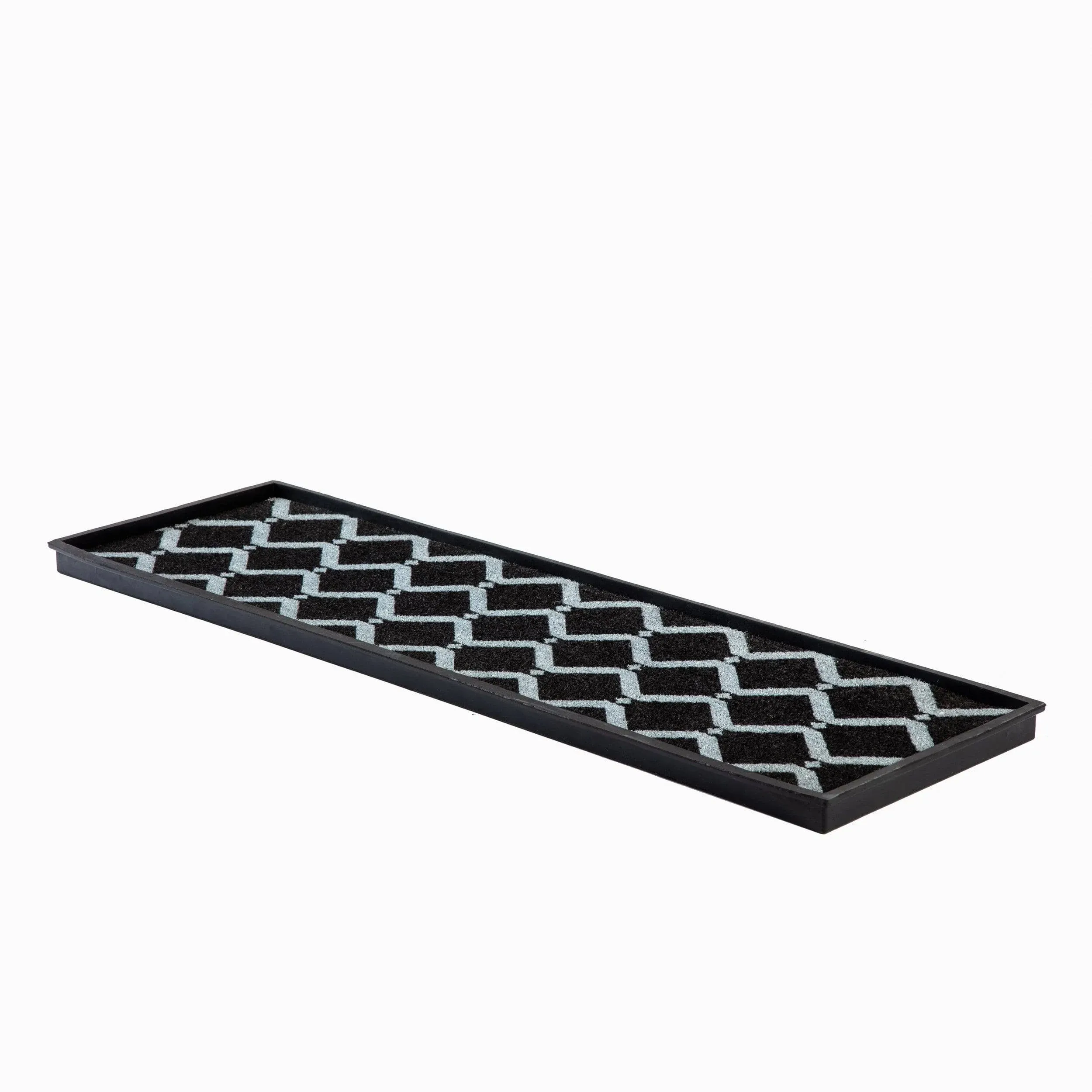 46.5"x14"x1.5" Rubber Boot Tray With Black/Ivory Diamond Coir Insert