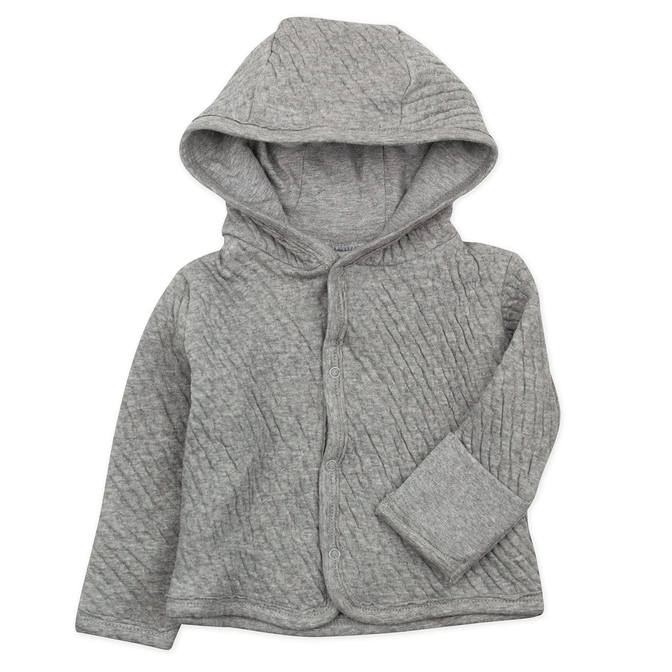 Organic Cotton Matelassé Snap-Front Hooded Jacket Gray Heather / 0-3M