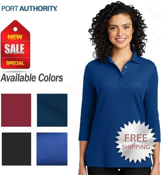 Port Authority L562 Women&#039;s 3/4-Sleeve Silk Soft Touch Performance Polo Shirt