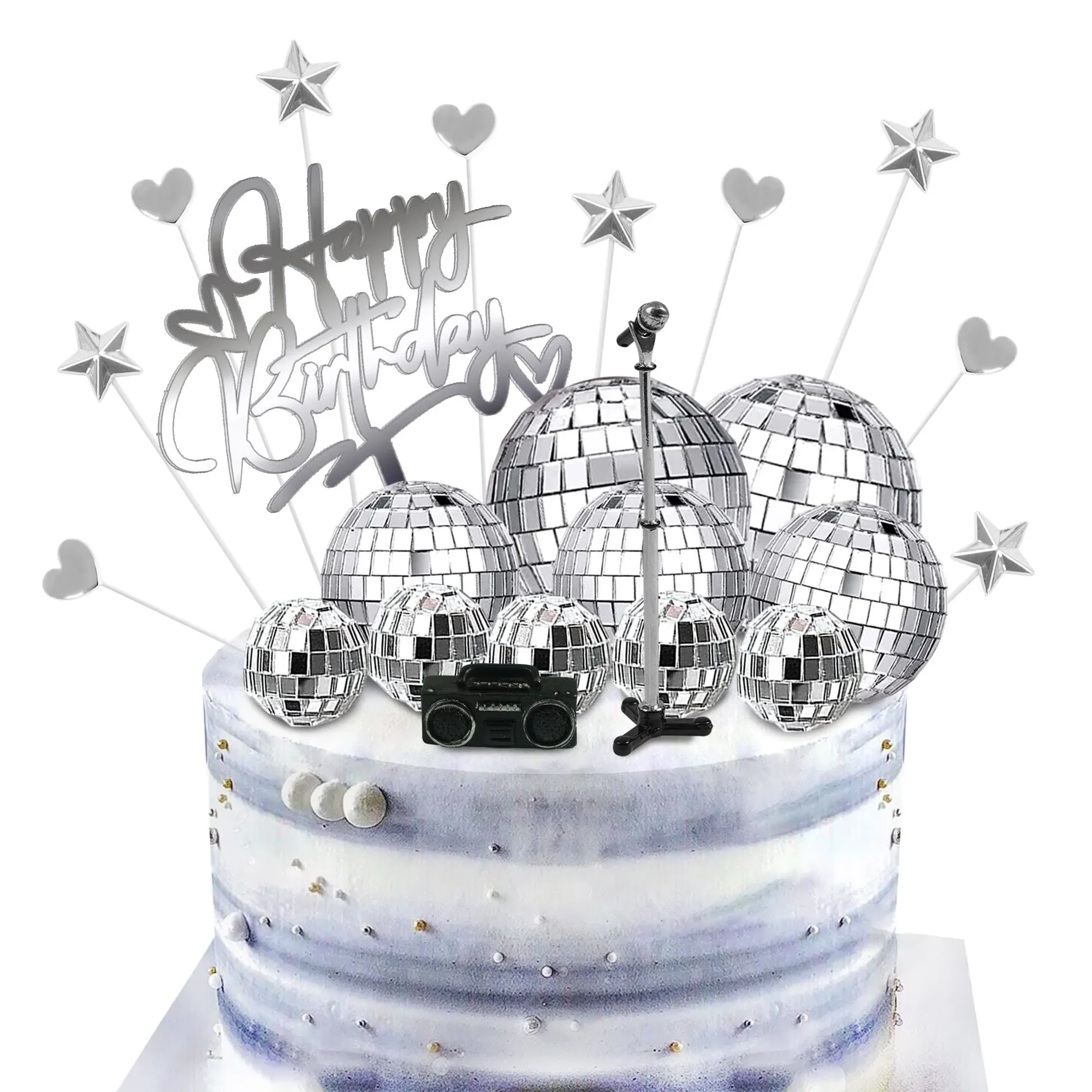 23pcs Disco Ball Cake Toppers 70's Disco Theme Cake Decoration Set with DJ Bling ...