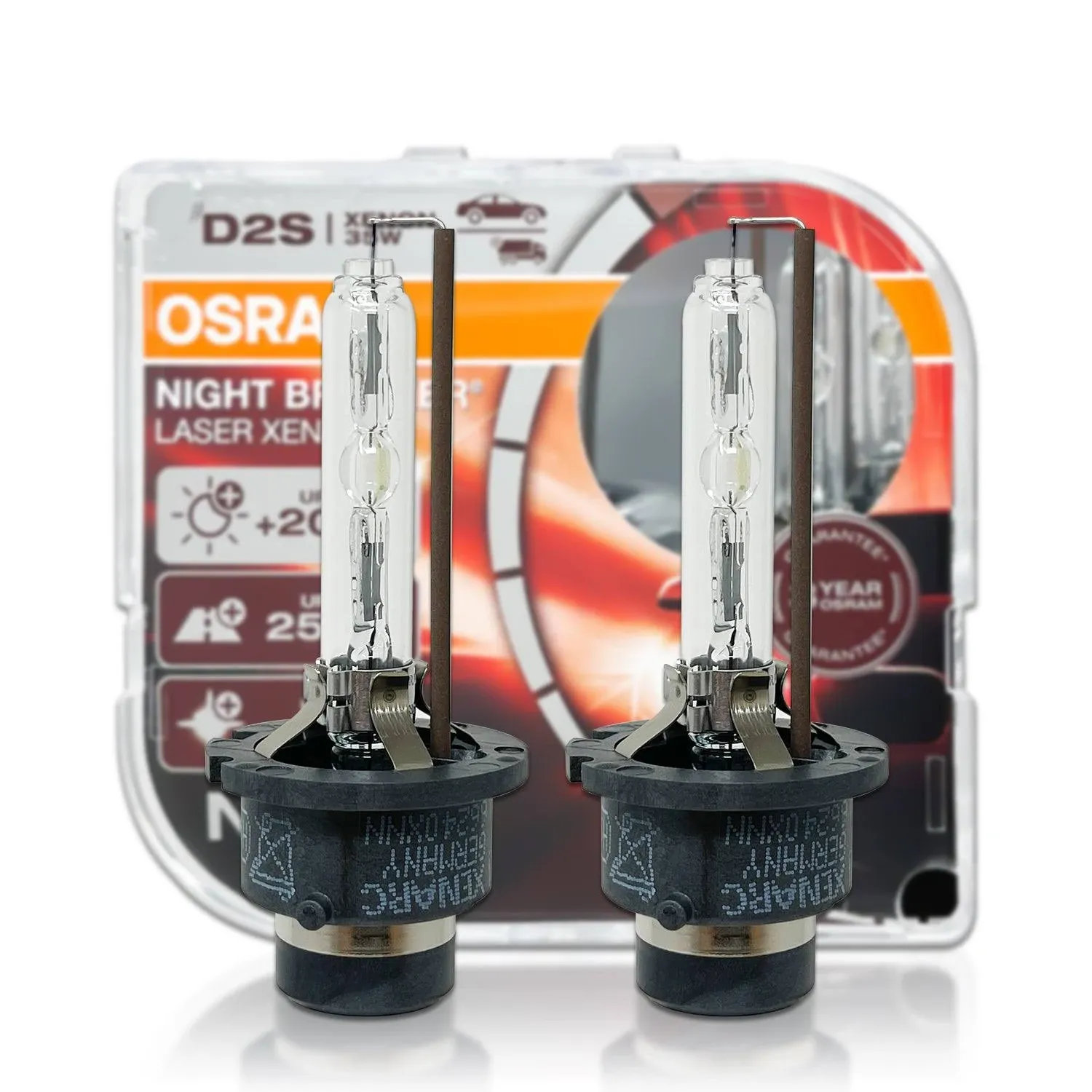 OSRAM XENARC NIGHT BREAKER LASER D2S, Next Generation, 200% more brightness, HID xenon bulb, 66240XNN-HCB, Duo Box (2 lamps)