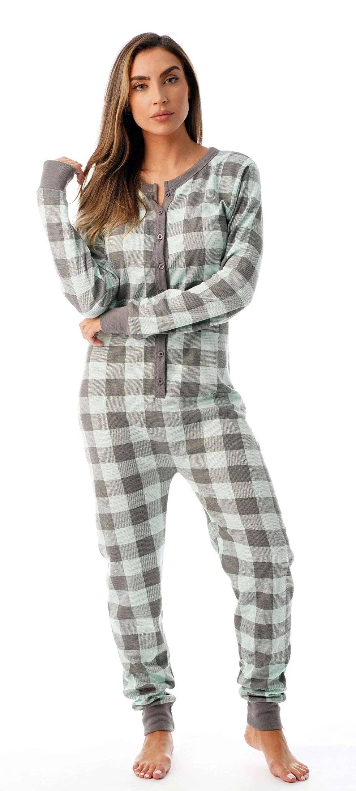 #followme Womens Henley Thermal Onesie Buffalo Plaid and Tie Dye