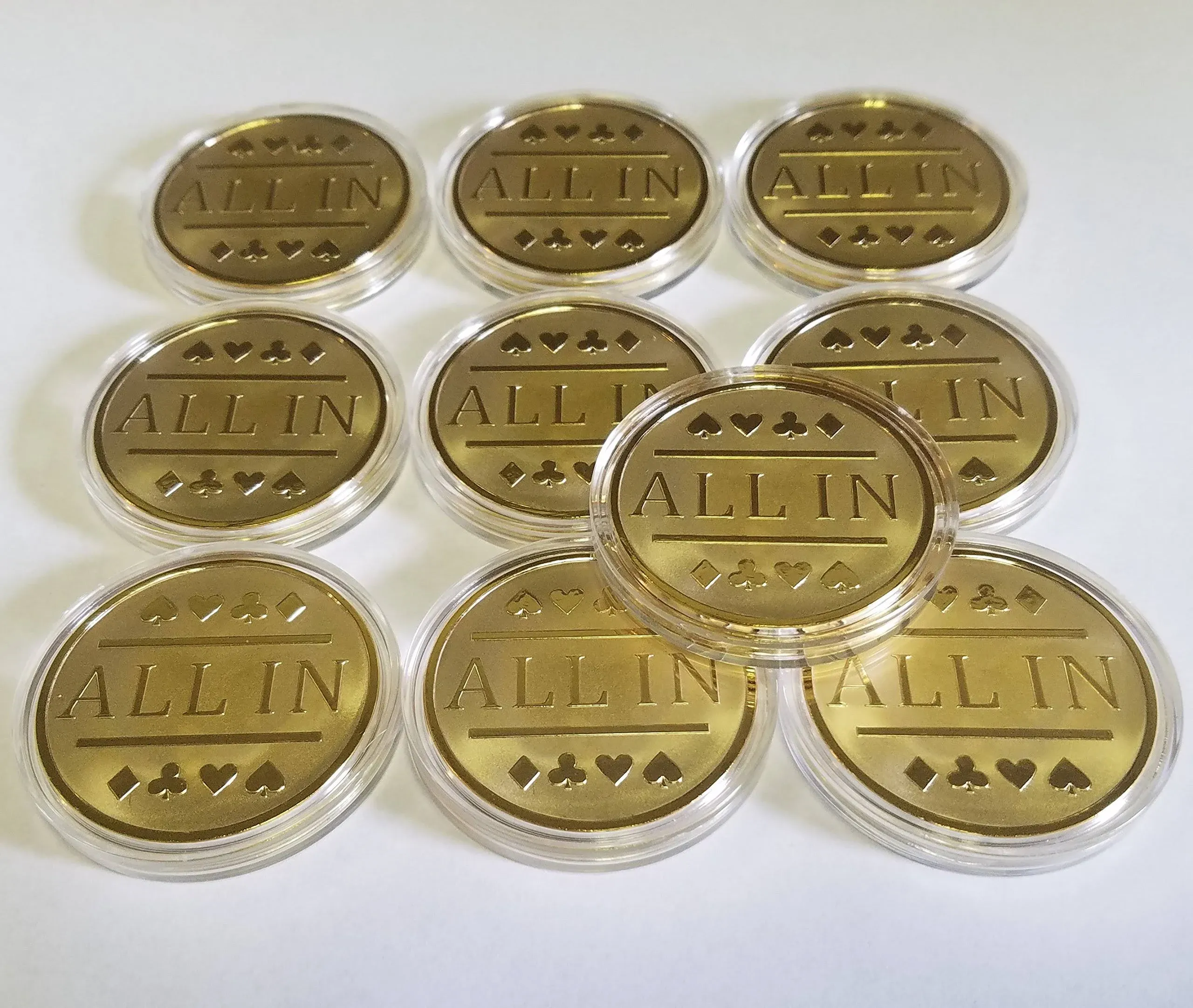 10x All In Poker Chips / Gold Clad Card Protector Bounty Chip Etc.