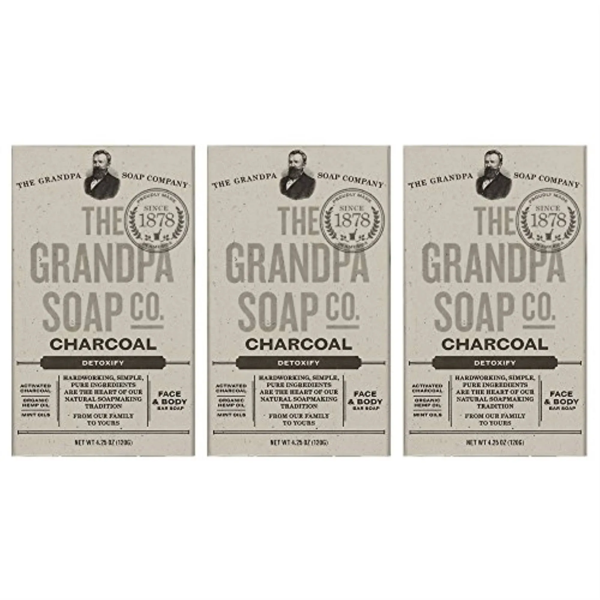 Charcoal Bar Soap by The Grandpa Soap Company | Vegan Natural Face & Body Soap | Organic Hemp Oil + Mint Oils| Paraben Free Bar Soap for Men & Women