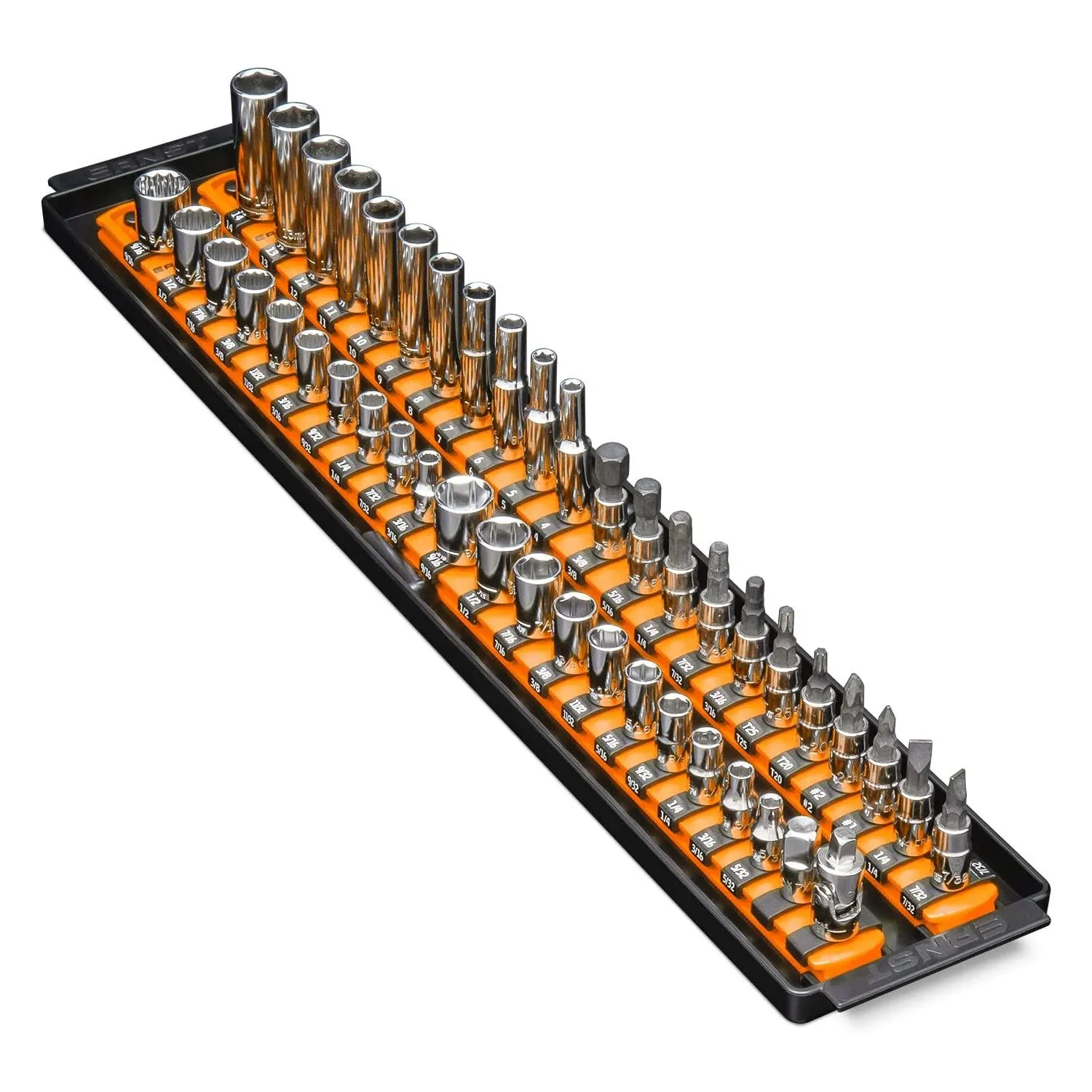 Ernst Manufacturing 8484 Socket Boss, Premium 2-Rail, 1/4 Inch-Drive Socket Organizer, 18-Inch, Orange - Made in The USA